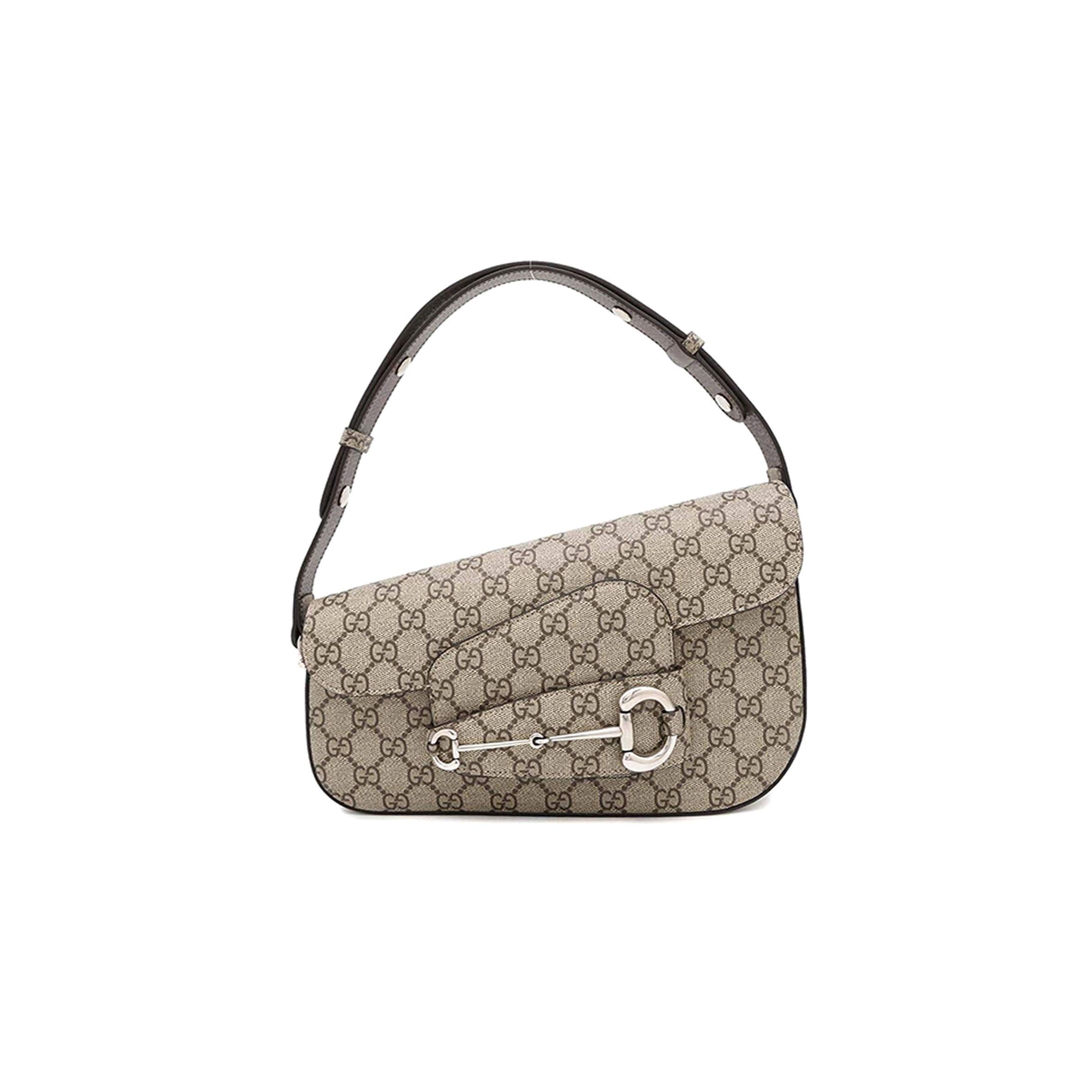 g*u*i beige gg S*p*ecanvas leather horsebit 1955 shoulder bag 764155 (26.5*17*8cm)
